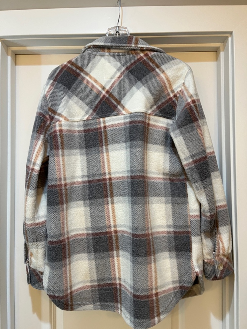 Thread & Supply Plaid Teddy Shacket in Gray, Cream & Brown Tones - Picture 7 of 7